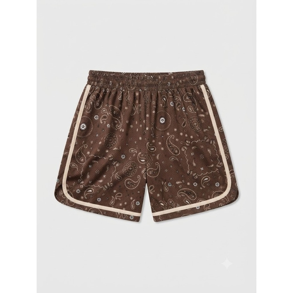 Lazy Sunday Mesh Shorts Mens Medium Brown Paisley Bandana Print Athletic Casual